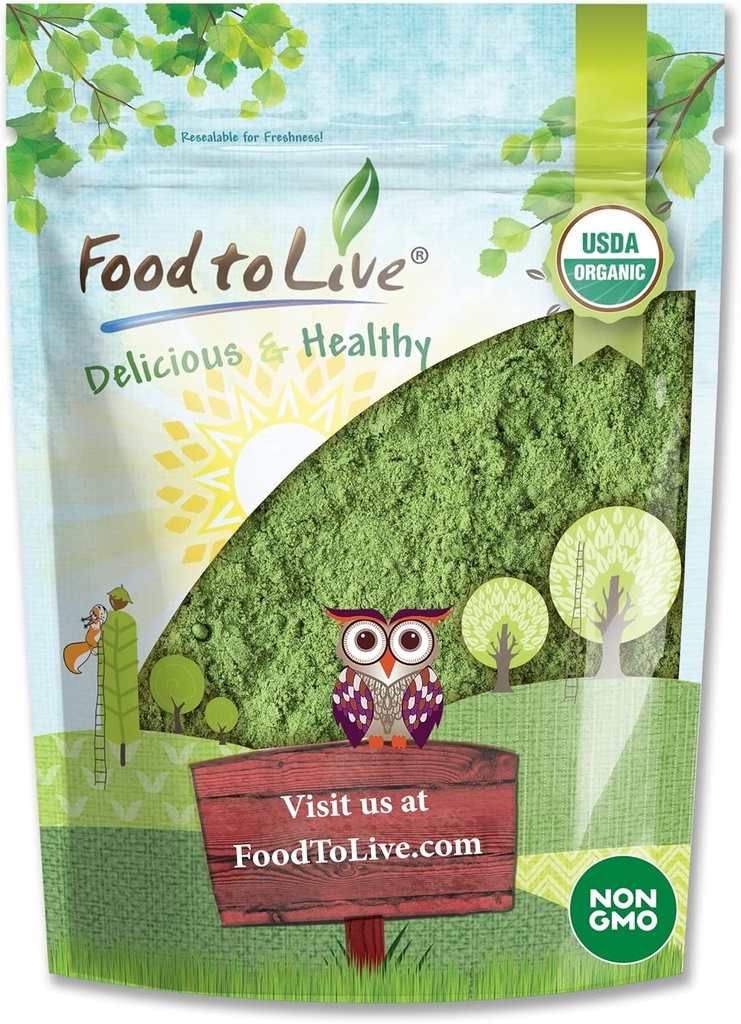 Organic SuperGreens Powder Blend - Mixed Kale, Moringa, Spirulina, Wheatgrass - 8oz - Non-GMO, Vegan, Rich in Antioxidants & Chlorophyll - Bulk Size