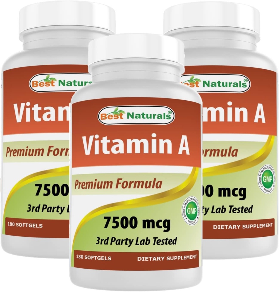 Natural Vitamin A 25000 IU Softgels for Vision & Immune System Support - 3 Pack of 180 Count Non-GMO Formula for Healthy Growth & Reproduction