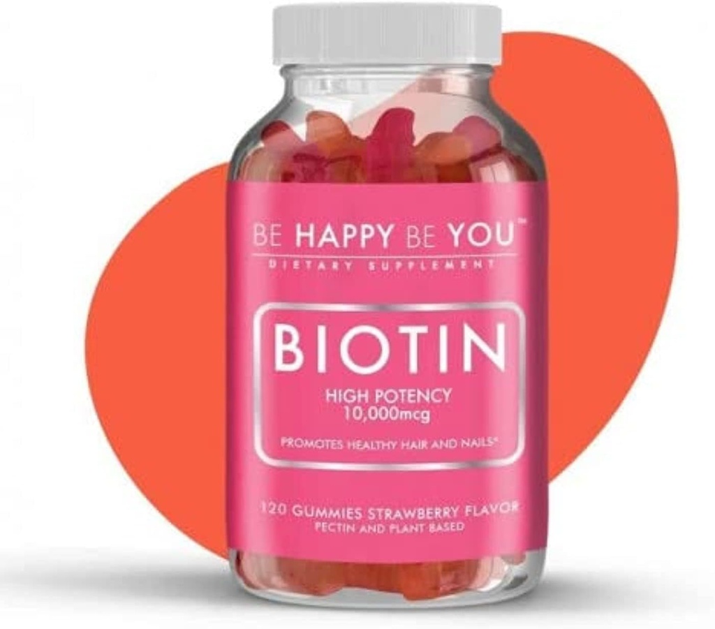 Biotin Supplement for Hair, Skin & Nails - 120 Capsules, BE HAPPY BE YOU Formula