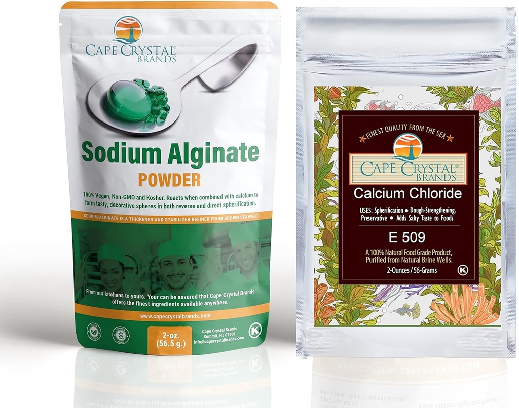 4-Oz Cape Crystal Sodium Alginate and Calcium Chloride Spherification Kit for Molecular Gastronomy Practice
