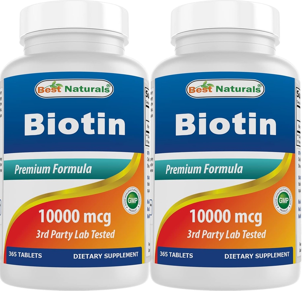 365 Tablets of Best Naturals Biotin 10,000 mcg (Vitamin B7) - Pack of 2