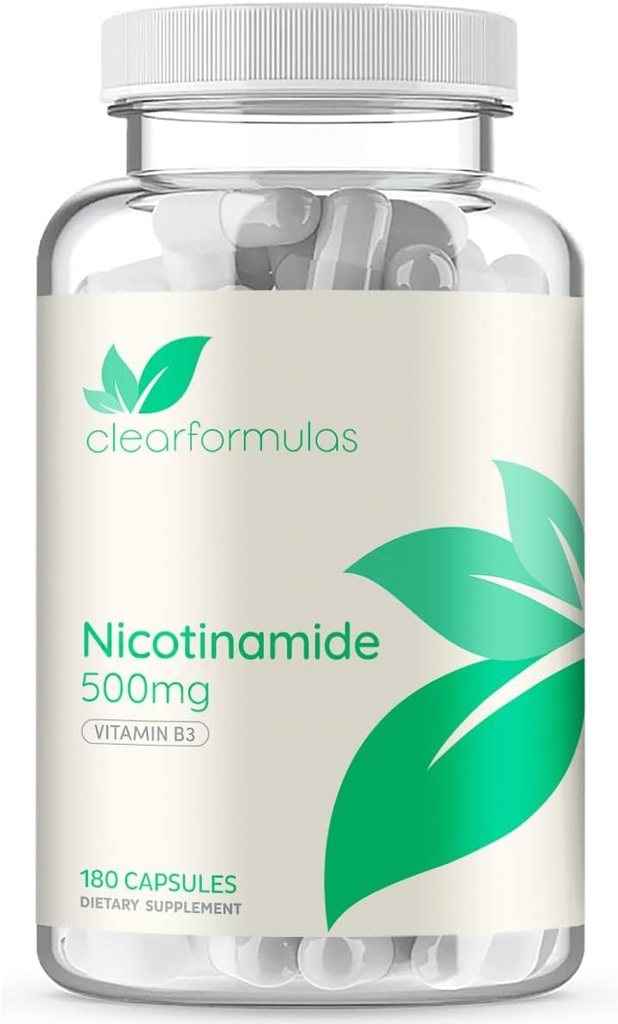ClearFormulas Nicotinamide 500mg - 180 Capsules - Vegetarian Vitamin B3 Supplement