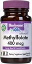 Bluebonnet Nutrition Methylfolate 400 mcg with Quatrefolic - Energy, Mood, Prenatal Health - Vegan, Gluten-Free, Non-GMO - 60 Capsules