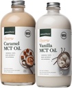 Organic Vanilla and Caramel Flavored MCT Oil Bundle - Gluten-Free, Non GMO, Emulsified MCTs - Keto, Paleo, Vegan - 2x 16oz Glass Bottles