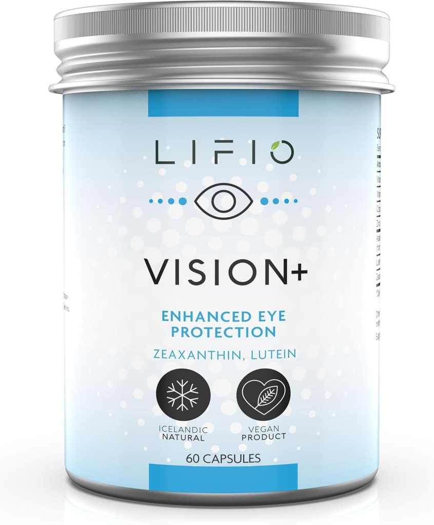 60 Capsules of Lifio Vision+ Eye Protection with Icelandic Astaxanthin, Zeaxanthin, and Lutein - Vegan formula