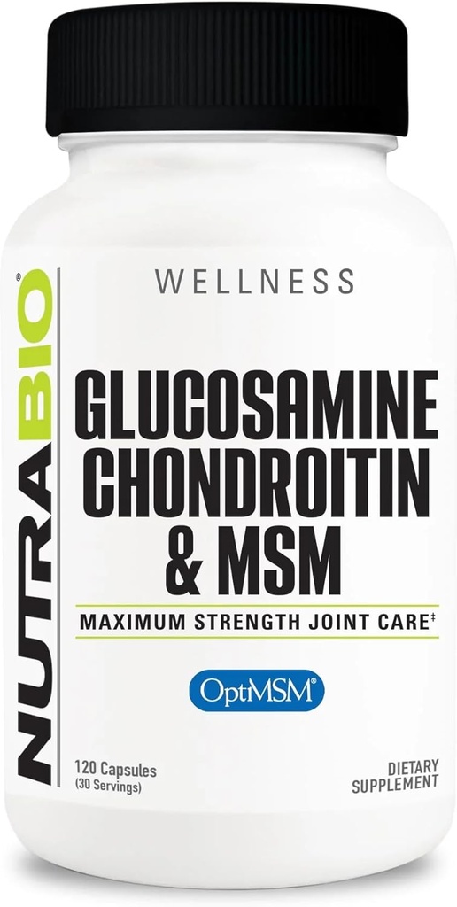 120 Capsules of NutraBio Glucosamine Chondroitin & OptiMSM Joint Support Supplement