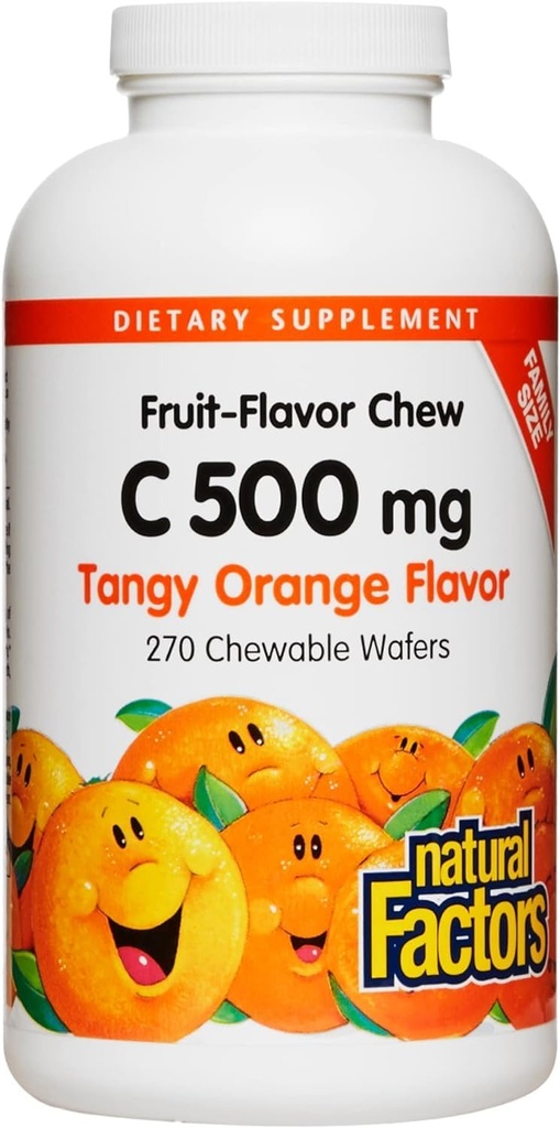 Kids Chewable Vitamin C 500mg with Tangy Orange Flavor - Supports Immune Health, Bones, Teeth, and Gums - 270 Wafers