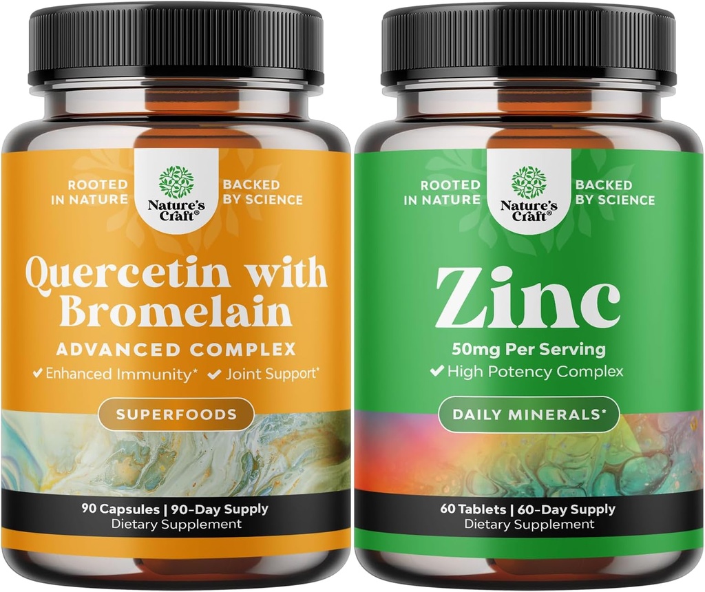 Zinc and Quercetin Bundle for Immune Support and Joint Health - Enhances Skin, Nail, Brain, and Lung Function - Boosts Immunity and Focus
