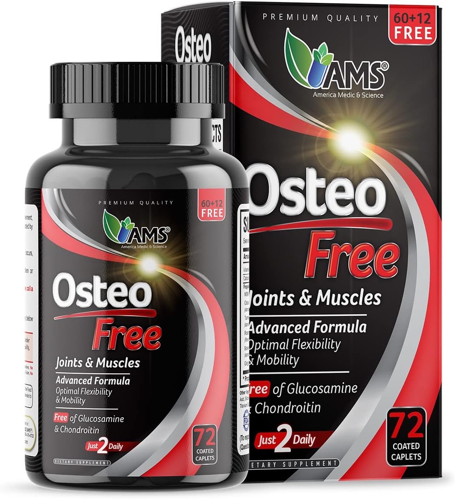 Joint Supplement for Men and Women with Turmeric, Boswellia, MSM, Vitamin D3, & Calcium - America Medic & Science Osteo Free (72 caplets)