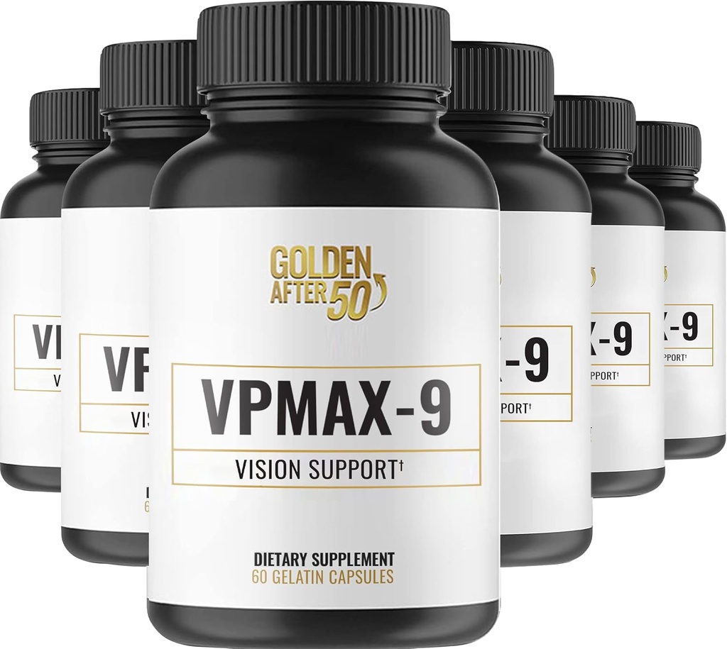 Vision Care Supplement with Eye Vitamins, Lutein, Lycopene, and Bilberry Extract - Golden After 50 VpMax-9 - Pack of 6 Bottles