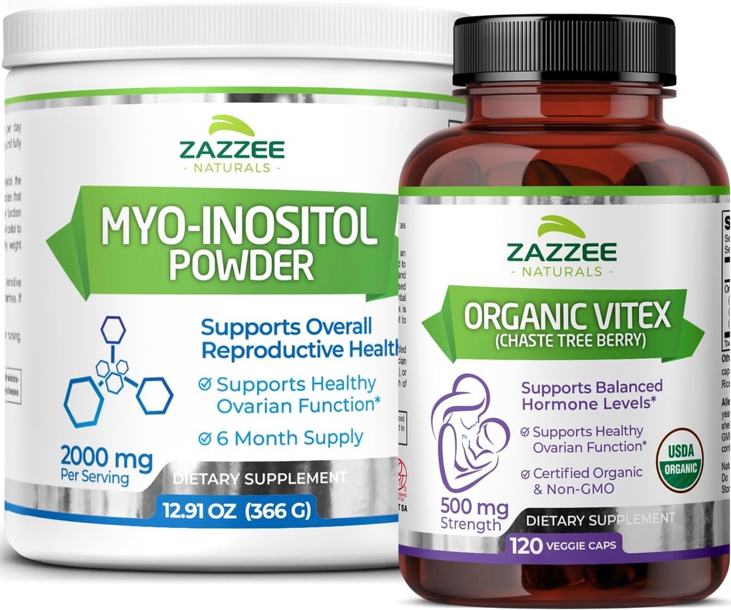 Organic Vegan Myo-Inositol Powder & Vitex Capsules - All-Natural, Non-GMO Formula