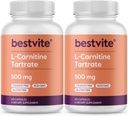 High Potency L-Carnitine Tartrate 500mg Capsules - 240 Count (2 Bottles of 120) - No Stearates - Non GMO - Gluten Free