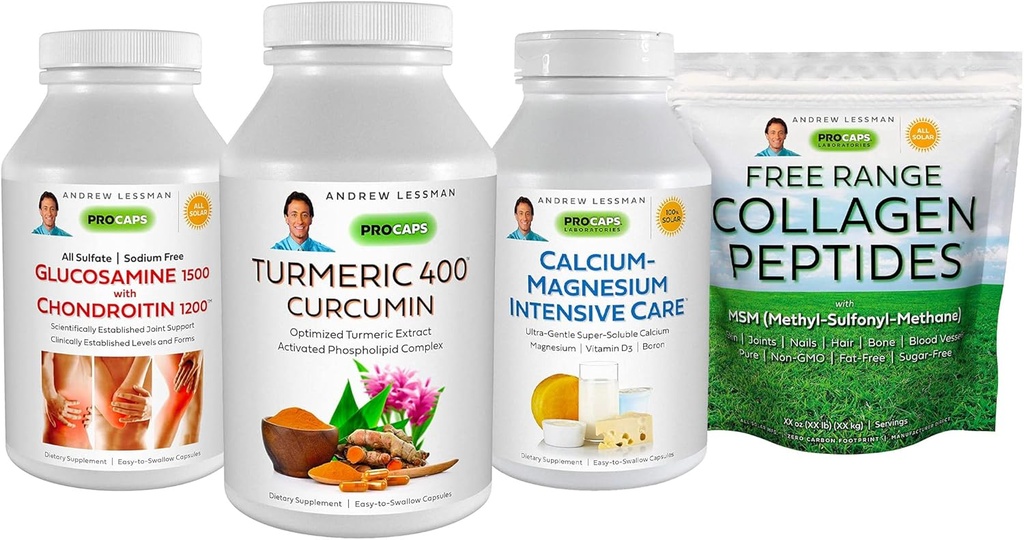 Joint Support Bundle: Glucosamine, Chondroitin, Turmeric, Calcium, Magnesium, Collagen - 240 Capsules Each - Promotes Healthy Joints