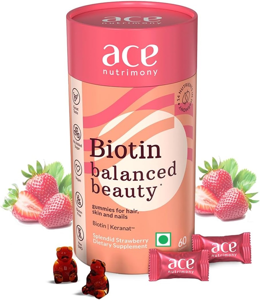 Vegan Biotin Gummies for Hair Growth - Gluten Free Hair, Skin, and Nails Vitamins - 60 Gummies