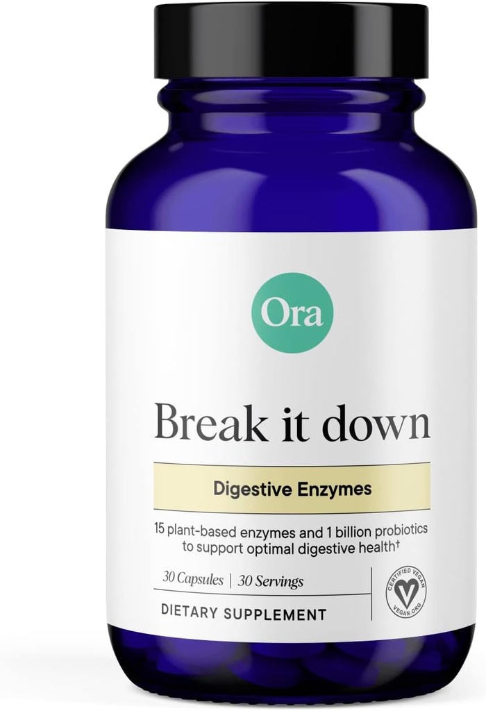 Vegan Multi-Enzyme Supplement with Probiotics for Digestion and Gut Health - Gluten Free, Bloating, Constipation, Gas Relief - 30 Capsules