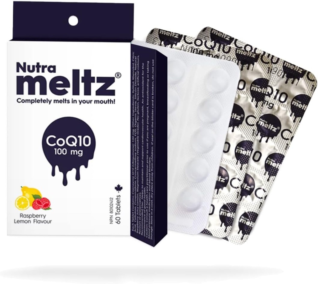 CoQ10 Nutra Meltz 100mg Tablets for Heart Health & Energy - Raspberry Lemon Flavor (60ct)