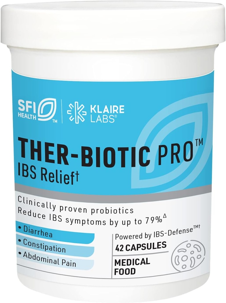 Klaire Labs Ther-Biotic Pro IBS Relief: Prebiotics & Probiotics for Digestive Health - Dietary Management of IBS - Gut Health Support for Constipation & Gas (42 Capsules)