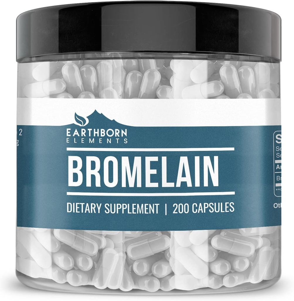 200 Pure & Undiluted Bromelain Capsules by Earthborn Elements - Additive-Free