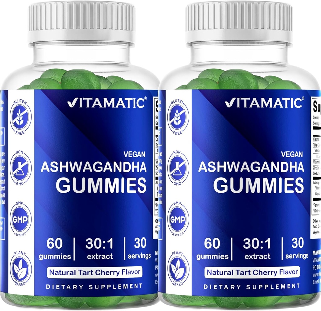2 Pack Ashwagandha Gummies - 60 Vegan Gummies with 30X Concentrate Extract - High Withanolides Content