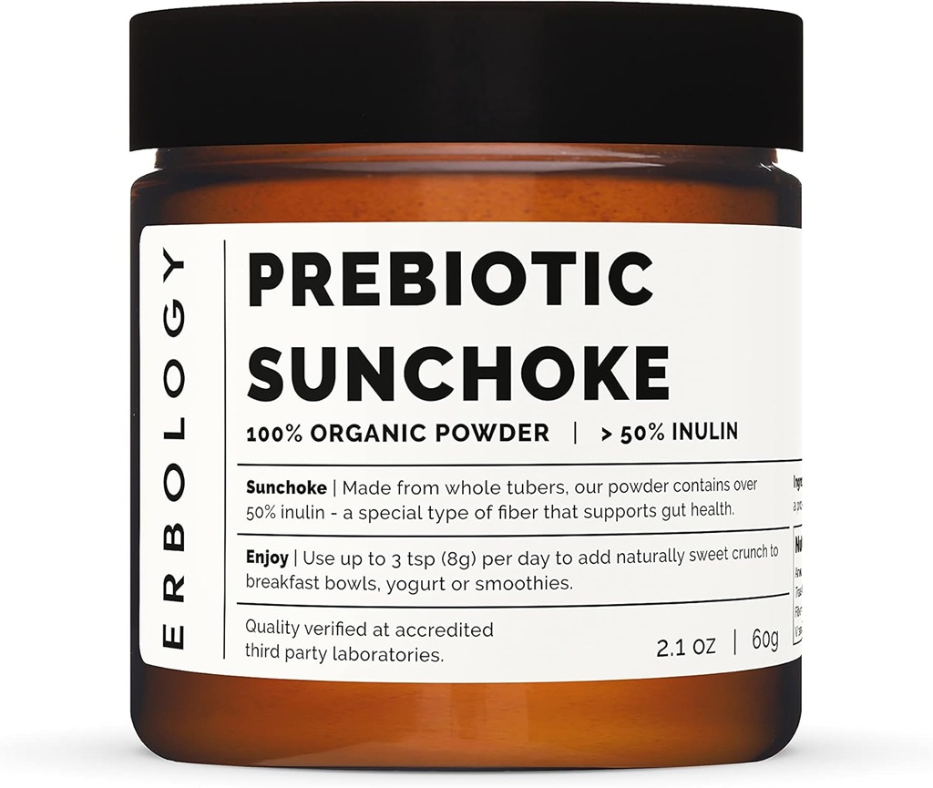 Organic Sunchoke Powder 2.1 oz - 30 Servings - 50% Prebiotic Inulin Fiber - Gut Health Support - Vegan - Gluten-Free - GMO-Free
