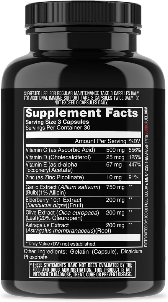 Adult Immune Support Supplement with Elderberry, Zinc, Vitamin C, D3, Superfoods, Herbs, & Minerals - 90 Capsules