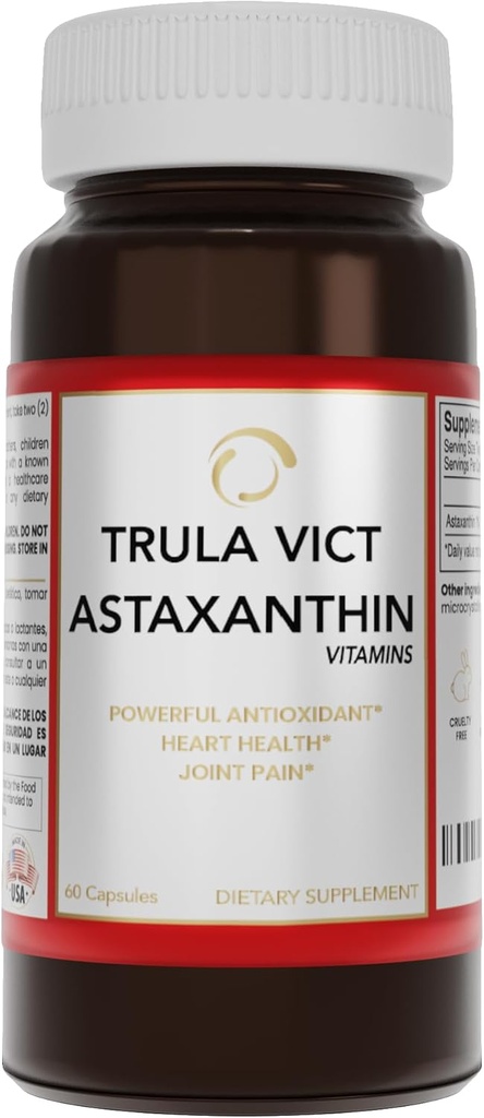 Premium TRULA VICT Astaxanthin Capsules 50mg - 60 Pills for Sports Nutrition, Immunity, Eye, Joint, and Cardiovascular Health