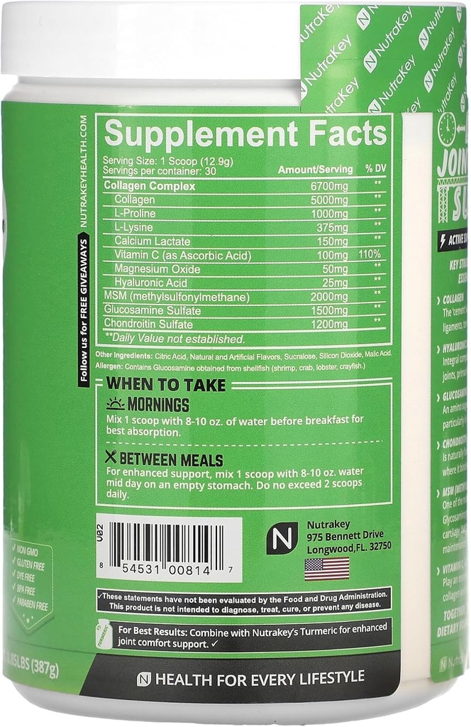 NutraKey Innoflex Joint Supplement with Glucosamine, Chondroitin, MSM, Hyaluronic Acid, and Collagen