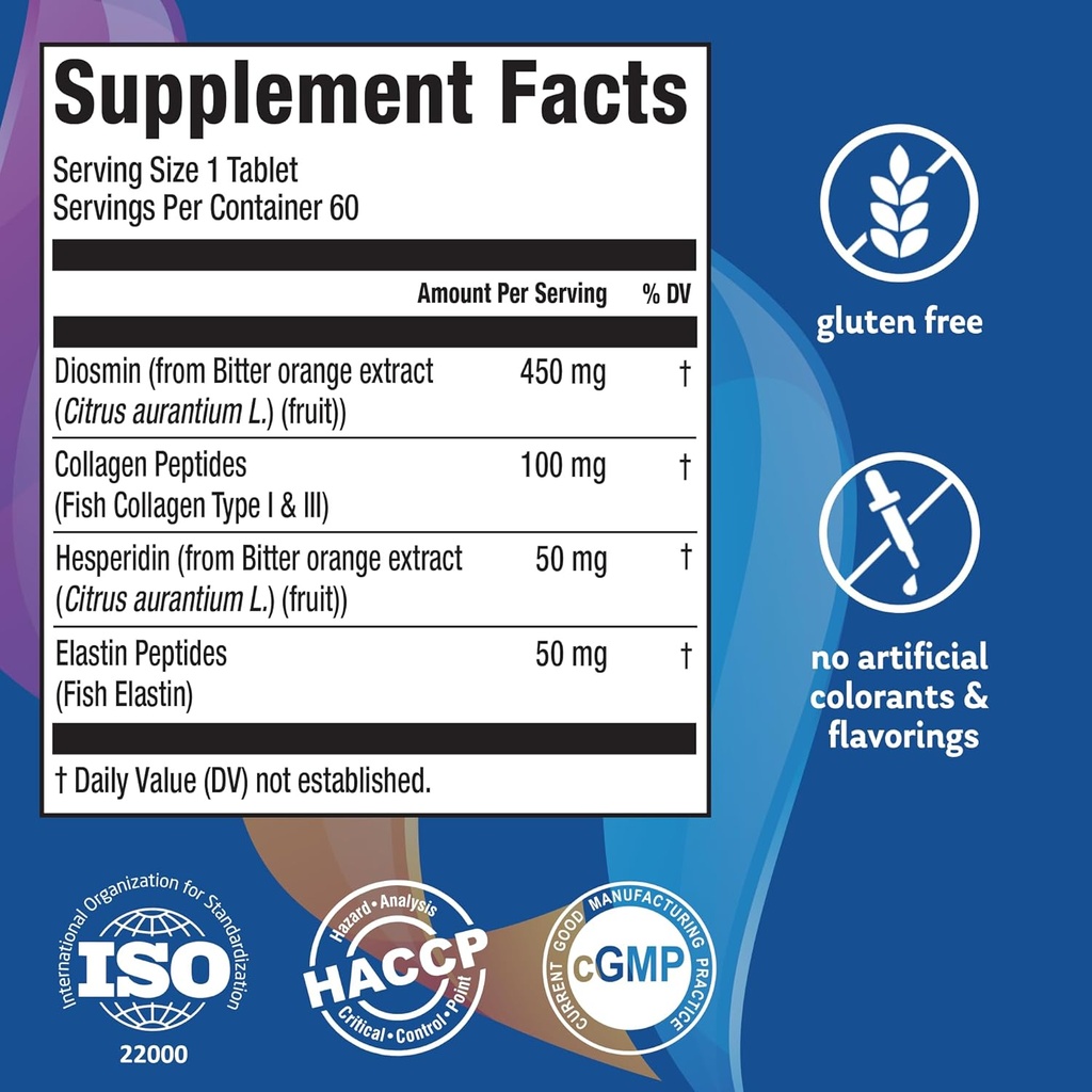 Supreme Veins Support Tablets - Advanced Vascular Supplement for Healthy Leg Circulation - 60 Count (30 Day Supply)