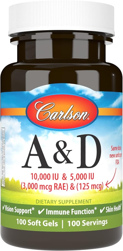 100 Soft Gels of Carlson Vitamin A & D - Essential Vitamin Supplement