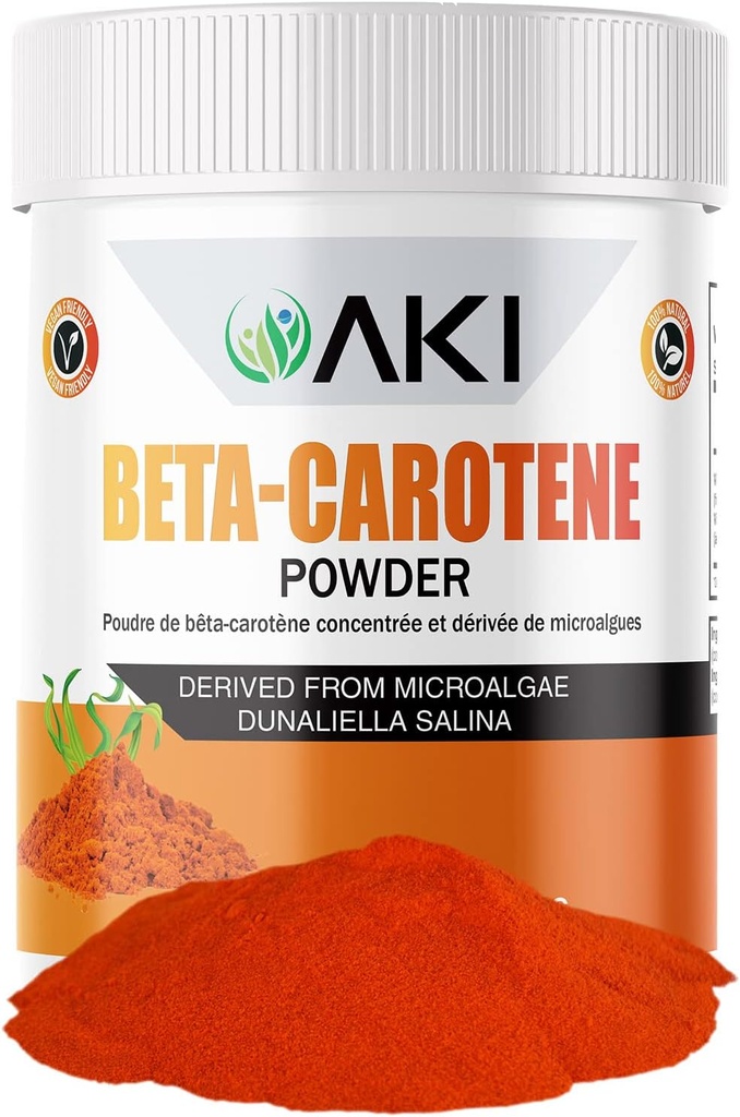 Organic AKI Beta Carotene Powder - Highly Concentrated Source of Vitamin A for Skin, Immune System, and Eyes - 1.5oz/42.52g - GMO-Free & Vegan