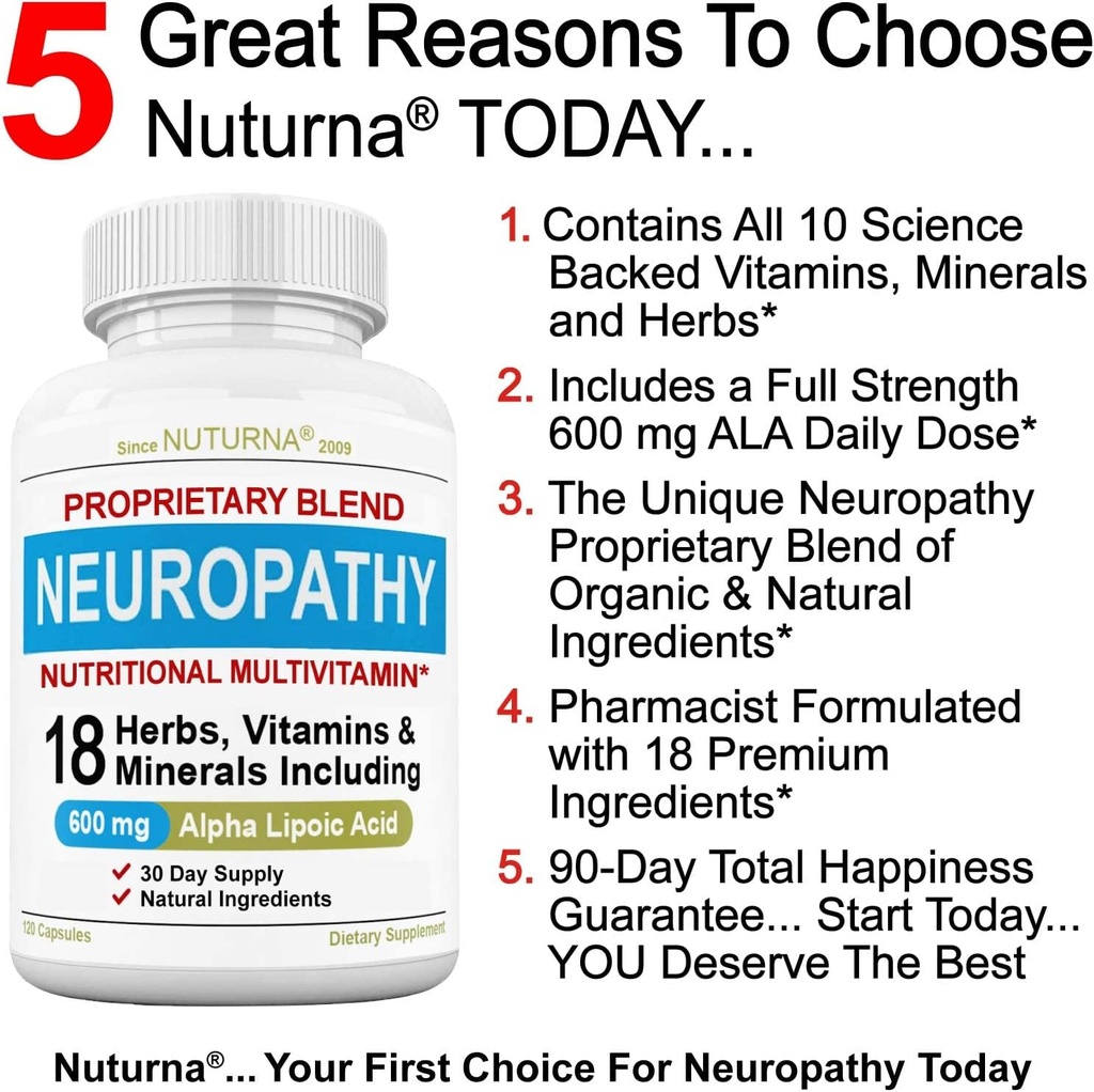 3 Pack Neuropathy Support Supplement with Alpha Lipoic Acid & Benfotiamine - Natural Renew Vitamins for Peripheral Neuropathy - 360 Capsules, 90 Day Supply