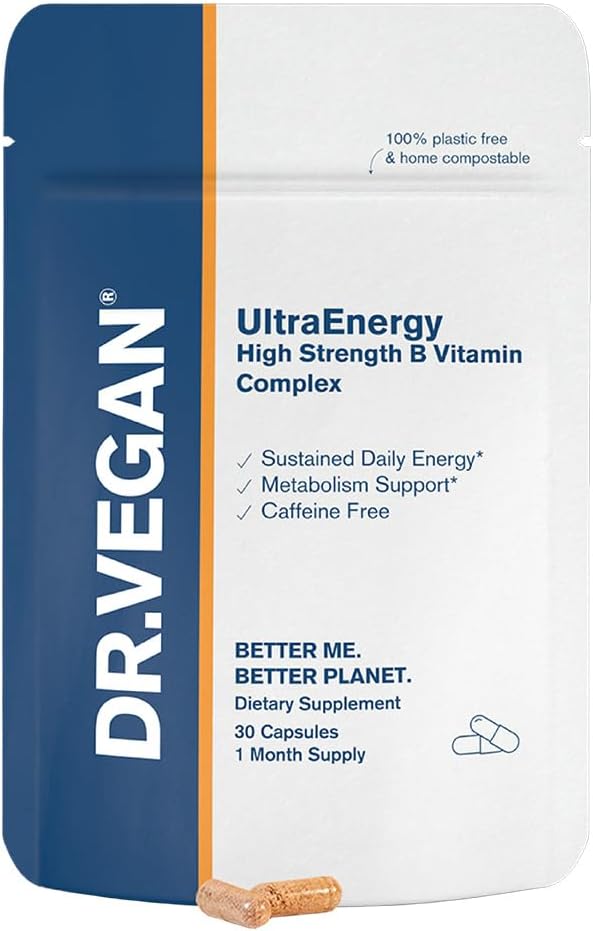 DR.VEGAN UltraEnergy B Vitamin Complex Capsules - Vegan Friendly, High Strength Formula with B12, Choline, Biotin, Folate - 30 Count