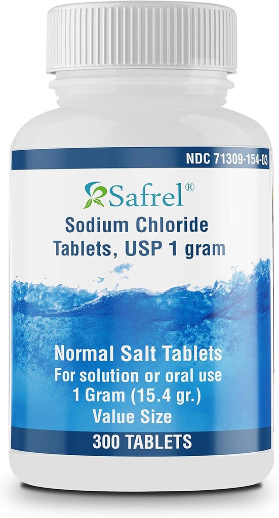 Electrolyte Replenisher Tablets 1 gm - Normal Salt Supplement | Safrel Sodium Chloride | Hydration Drink (300 Count)
