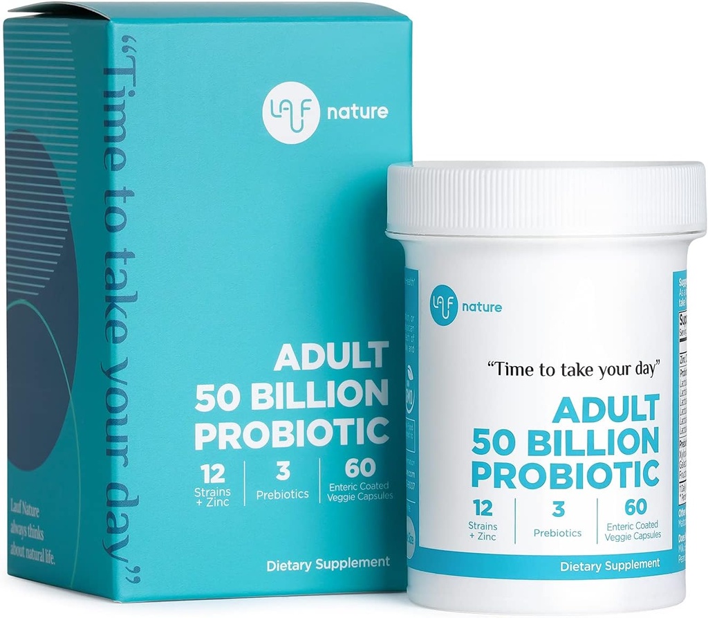 LAUF NATURE Adult Probiotic with Prebiotics and Zinc - 60 Servings, 50 Billion CFU, Digestive Health and Immune Support