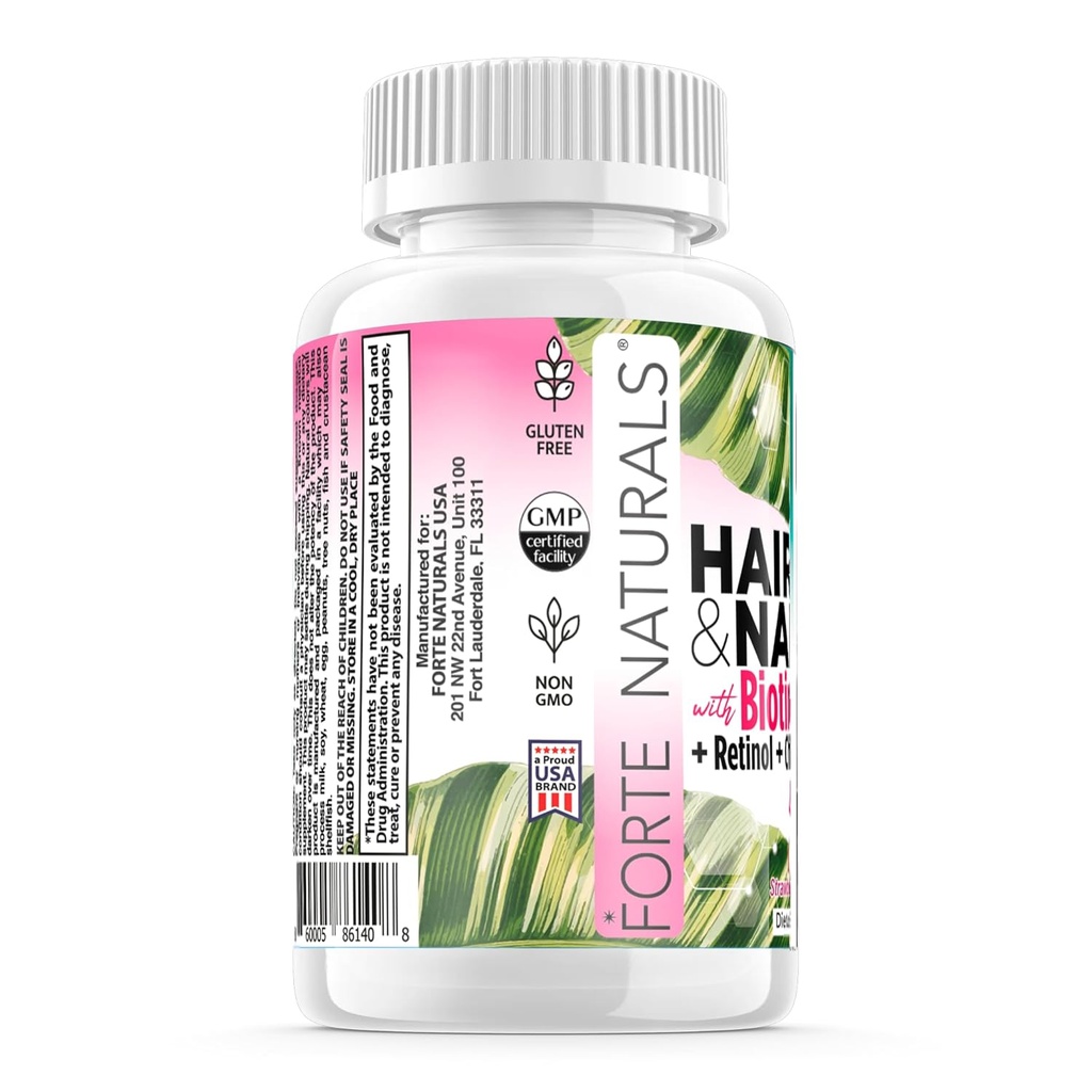Women's Hair Growth Biotin Gummies with 5000mcg Biotin, Iodine, Choline, Inositol - USA Made Hair, Skin, Nails Vitamins - Gomitas para el Cabello by FORTE NATURALS