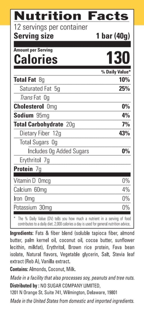 Lemon Meringue Flavor Vegan Keto Bars - Low Carb, High Protein, Plant Based, 0g Sugar - 12 Bars
