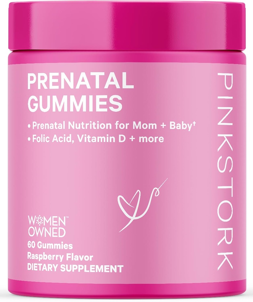 Raspberry Prenatal Vitamin Gummies with Folic Acid, Vitamin D, & B6 for Women - Supports Fetal Development & Morning Sickness - 60 Count