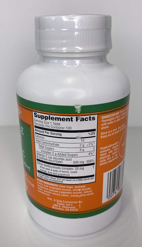 Trader Joe's Chewable Orange Flavored Vitamin C - TJ's Supplement for Immune Support
