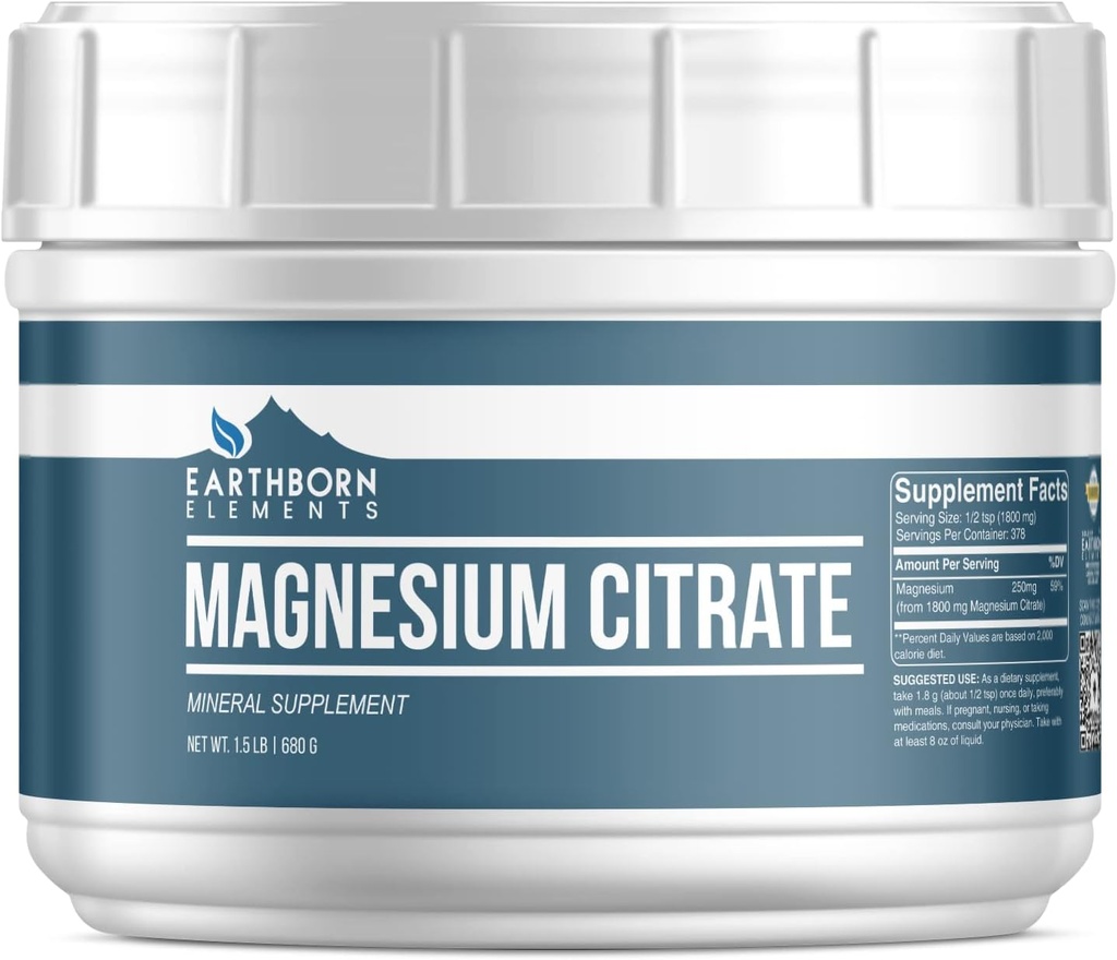 Pure Magnesium Citrate Powder (1.5 lb) - Oral Supplement with No Additives or Fillers by Earthborn Elements