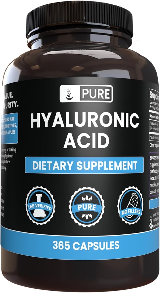 365 Capsules Pure Hyaluronic Acid with Original Ingredients - No Magnesium or Rice Fillers, Lab Verified