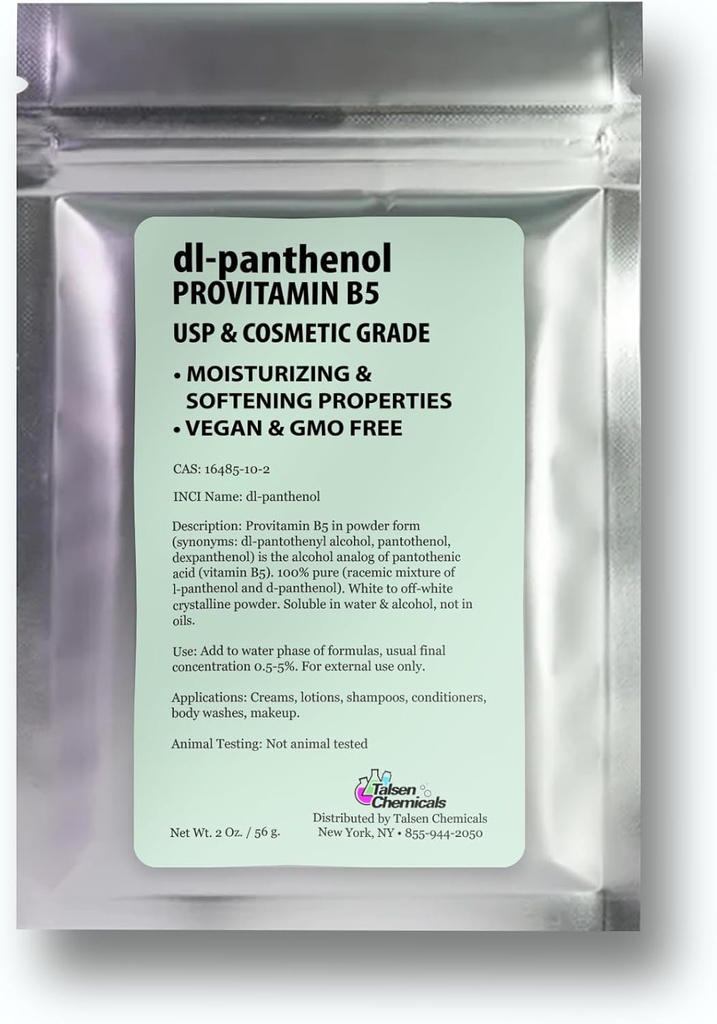2oz dl-Panthenol Powder - Provitamin B5 for DIY Hair & Skin Moisturizer