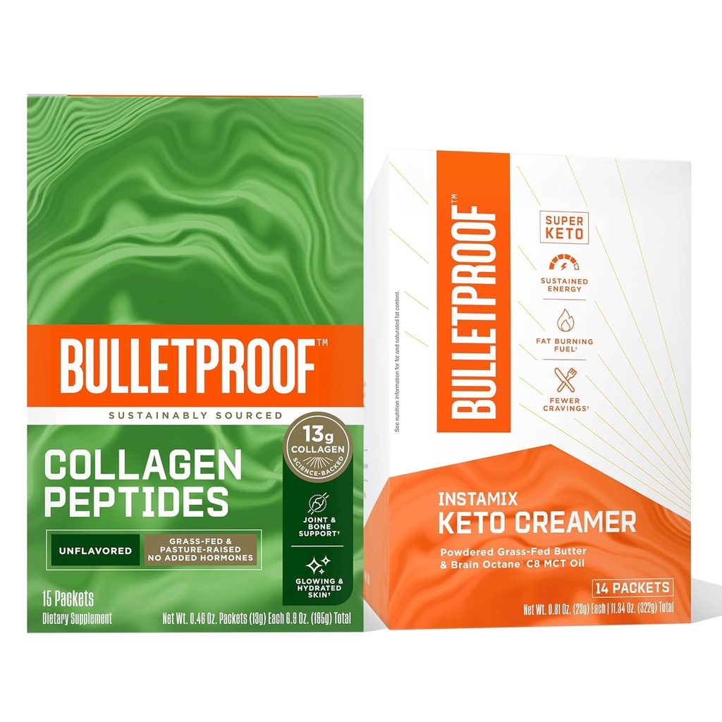 Keto Coffee Creamer and Collagen Protein Bundle - Grass-Fed Ghee, MCT Oil, and Collagen Peptides for Skin, Bones, and Joints, 29 Pack