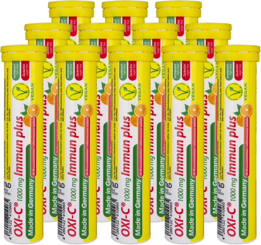240 Vegan Orange Flavored Effervescent Vitamin C Tablets - 1000 mg - Made in Germany
