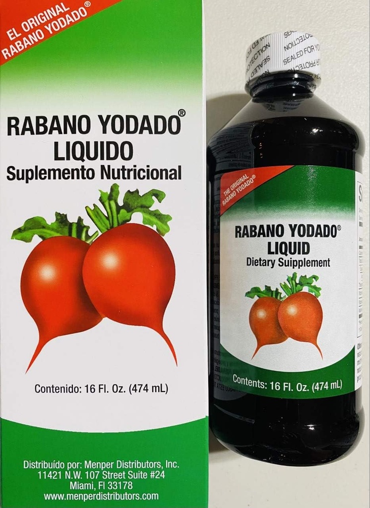 Menper Rabano Yodado Liquid 16 Fl Oz - Bonus Size - Vitamin B12, B6, Thiamin - 1 Month Supply