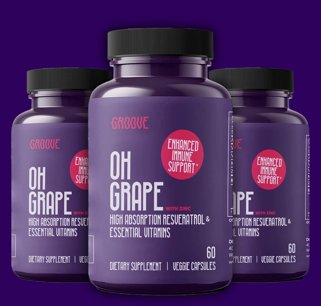 GROOVE Oh Grape Resveratrol Supplement 525mg (60 Capsules) | Supports Cognitive Function, Heart Health & Immune System | Enhanced with Zinc, Magnesium & Essential Nutrients