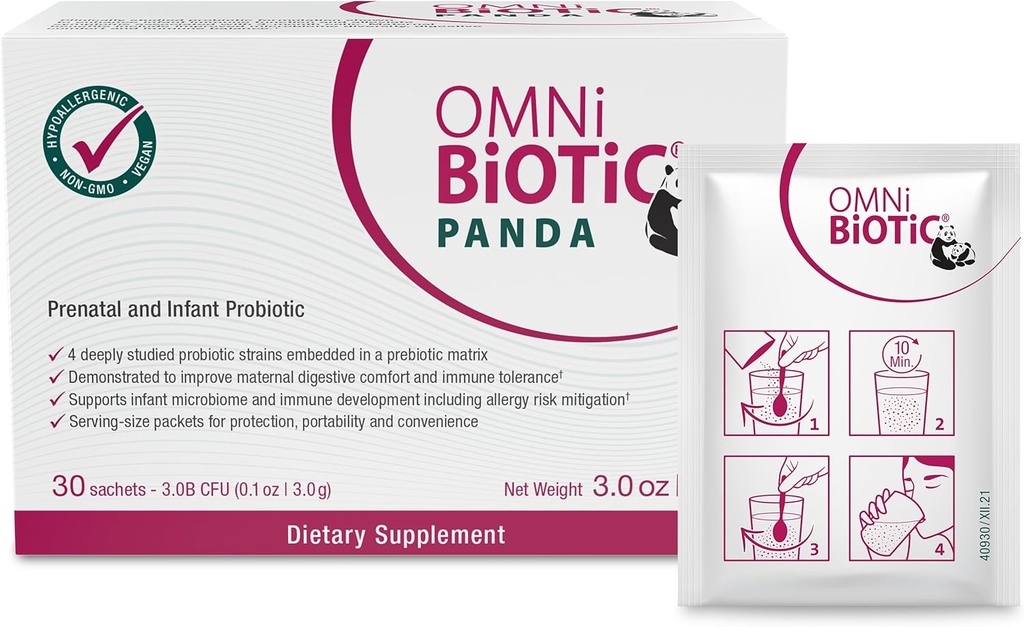 OMNi BiOTiC Panda: Prenatal & Infant Probiotic for Mom & Baby - Supports Gut Health & Immune System - Vegan, Hypoallergenic, Non-GMO (1 Pack)