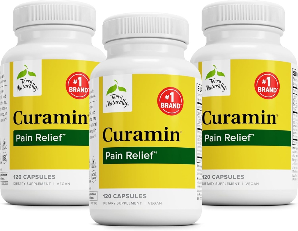Terry Naturally Curamin Capsules, 360 Count - Natural Pain Relief Supplement with Curcumin, Boswellia, DLPA & Nattokinase - Non-GMO, Vegan, Gluten Free - 120 Servings per Bottle