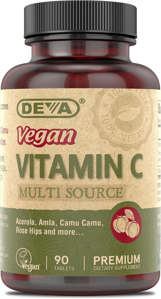 DEVA Vegan Vitamins: Premium Food-Based Vitamin C Tablets - Non-GMO Multisource Formula - 90 Count