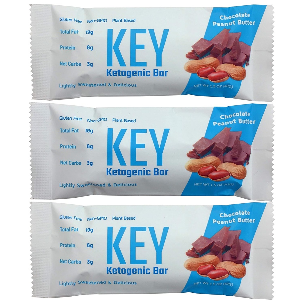 Chocolate Peanut Butter Keto Bars - High Fat, Low Carb Protein Bars for Keto Snacks - 12 Pack KeyBars