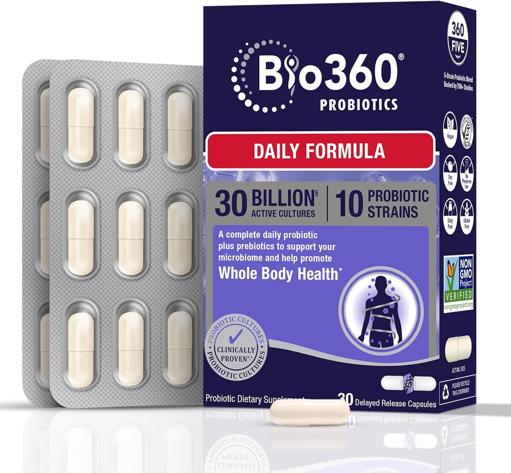 Organic Prebiotic Fiber Probiotic Supplement for Digestive & Immune Health, 30 Billion CFU, 10 Strains, 30CT